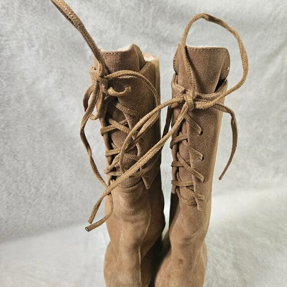 Colin Stuart Wedge Boots Womens Size 8 Tan Suede Lace-Up Warm - Picture 8 of 12